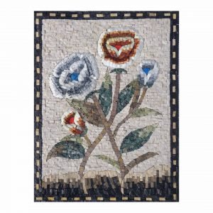 Red and Blue Flowers Marble Stone Mosaic Art