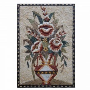 Uniform Multicoloured Flowers Vase Marble Stone Mosaic Art