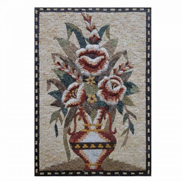 Uniform Multicoloured Flowers Vase Marble Stone Mosaic Art
