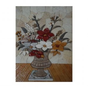 Vase On White Mat Marble Stone Mosaic Art