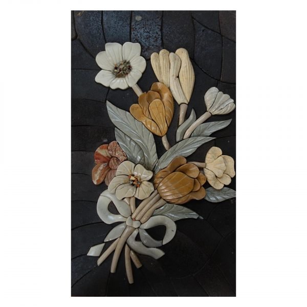 White Ribbon Multicolored Flowers Bundle Marble Stone Mosaic Art