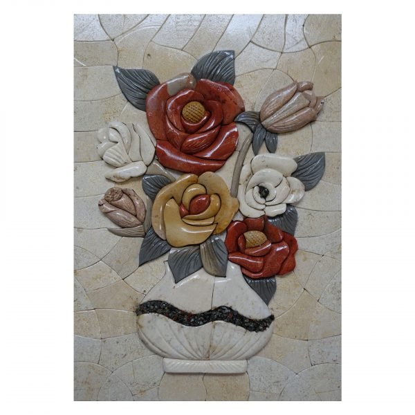 White Vase, Black Swirl Marble Stone Mosaic Art