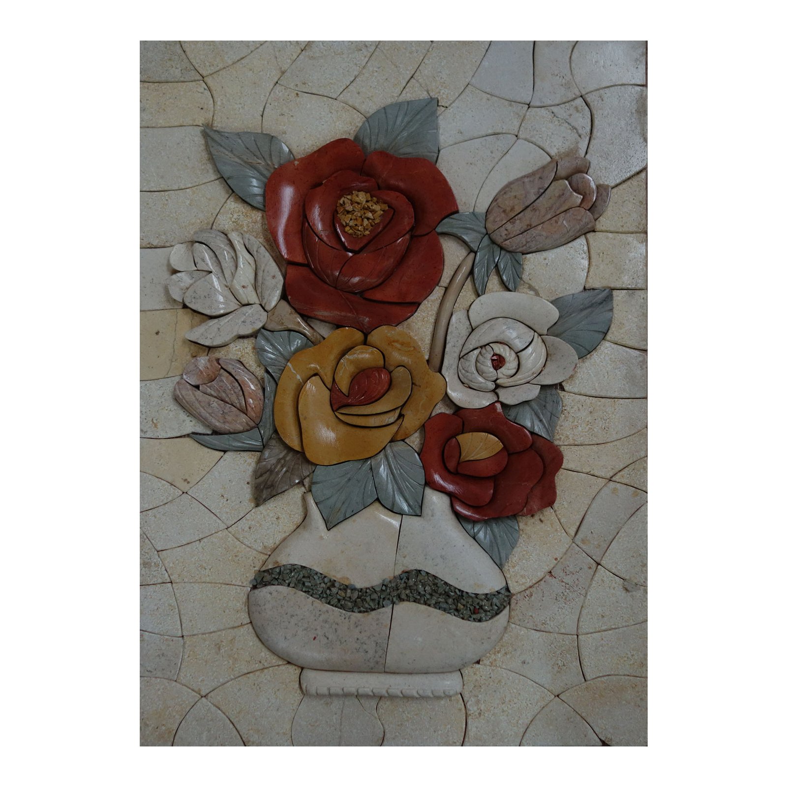 White Vase, Blue Swirl Marble Stone Mosaic Art