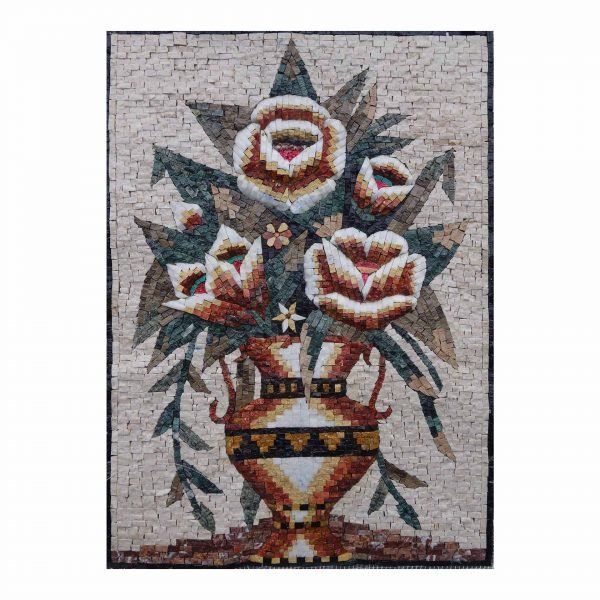 Wonderful Multicoloured Flowers Vase Marble Stone Mosaic Art